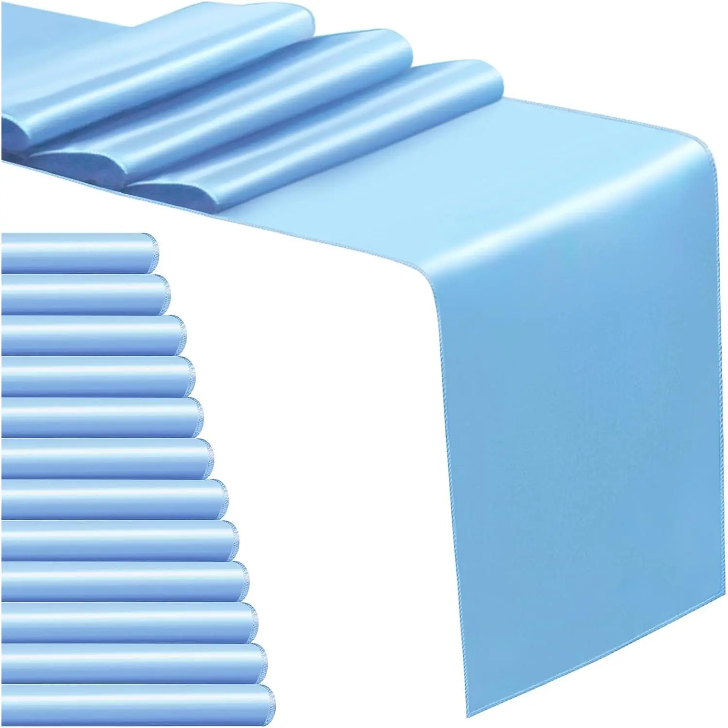 12 Pack Satin Table Runner 12 x 108 Inch  Blue Long Satin Table Runners for Wedding Banquet Graduations Birthday Party Decoration