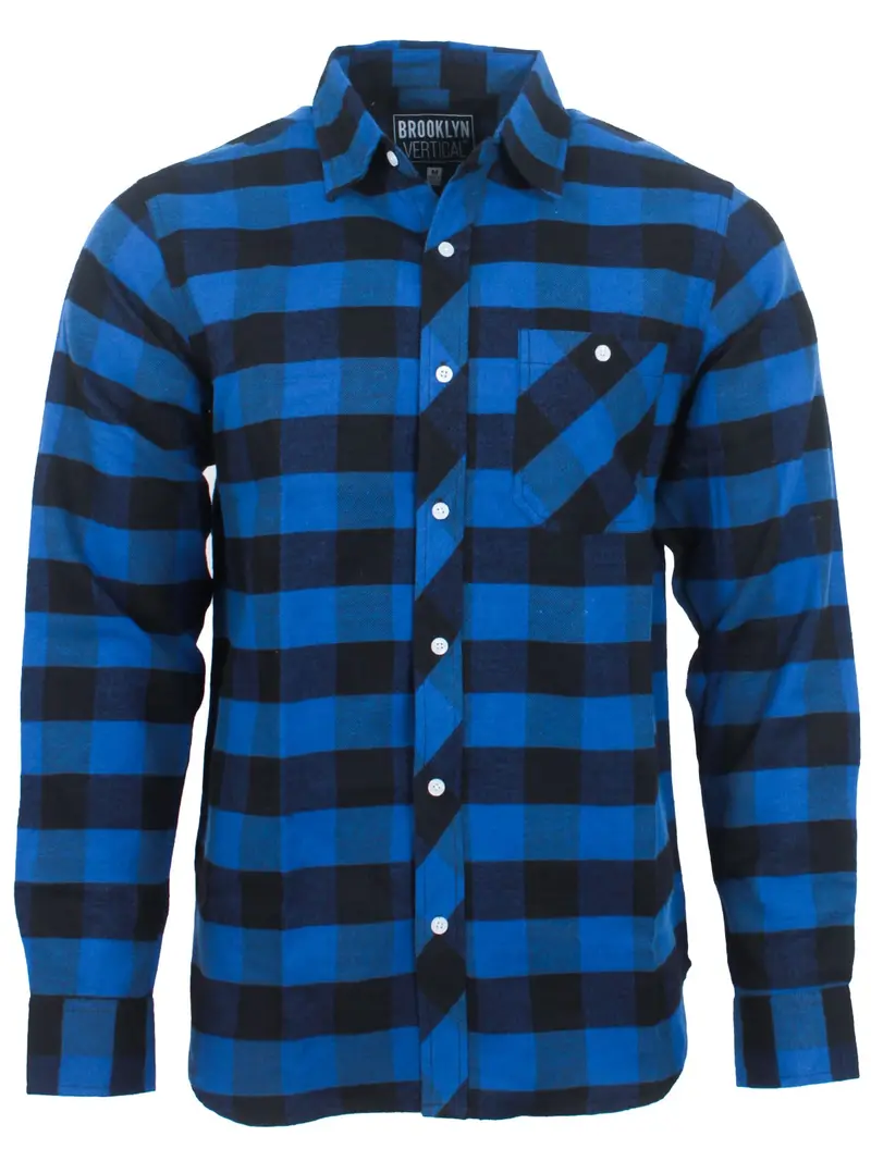 BROOKLYN VERTICAL Men's Flannel Plaid Button Down Long Sleeve Casual Shirt with Front Pocket Soft Breathable Fabric Fitted Loose Fit for All Seasons Menswear Top