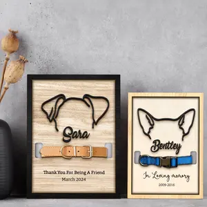 Personalized Loss of Pet Gift, Memorial Pet Collar Holder, Dog Memorial Wood Frame With Collar Holder, Custom Dog Ear Memorial Sign