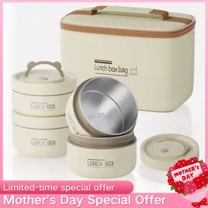 Insulated Food Lunch,4/3 layer Large Capacity Stainless Steel Lunch Box with Lid & Cutlery & Bag, 1 Set Portable Reusable Insulated Bento Box, Lunch Container for School, Camping, Travel Accessories, Kitchen Supplies