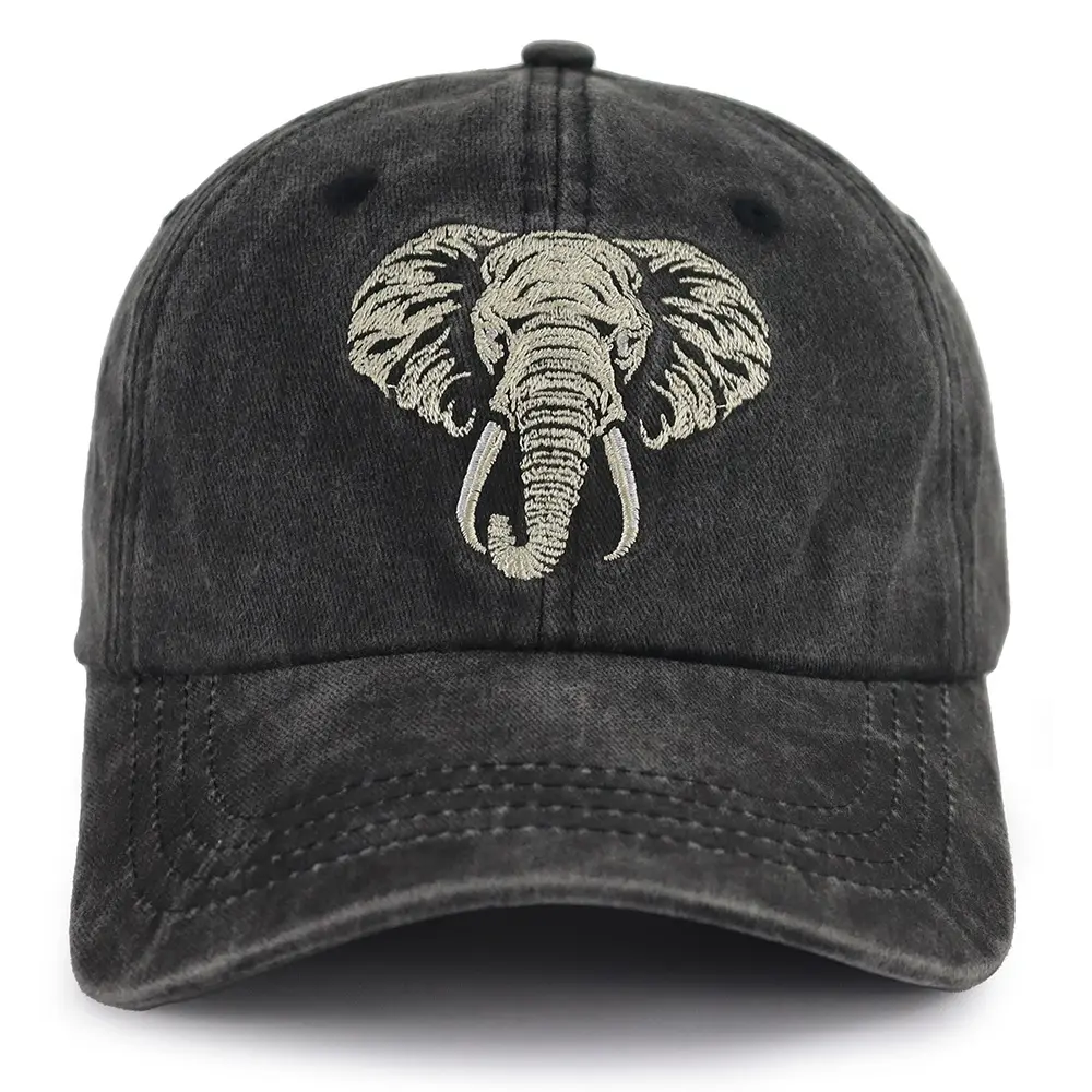 Adjustable Buckled Self-Adjusting Elephant Mascot Baseball Cap - Embroidered Big Elephant Decor, Father's Day Birthday Gift for Dad & Uncle, Adjustable Hats, Buckled Hats