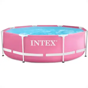 Intex 28290EH 8ft x 30in Round Metal Frame Above Ground Swimming Pool Pink