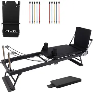 Black Foldable Pilates Reformer with Resistance Springs – Space-Saving Pro Reformer Bed for Home, Studio Apartment & Gym Use