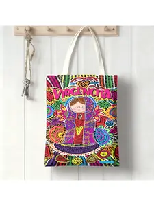 This La Virgen de Guadalupe canvas bag, tote bag, shoulder bag, durable, casual commuting and shopping bag, school bag, personalized pattern design, Halloween, Christmas gifts.