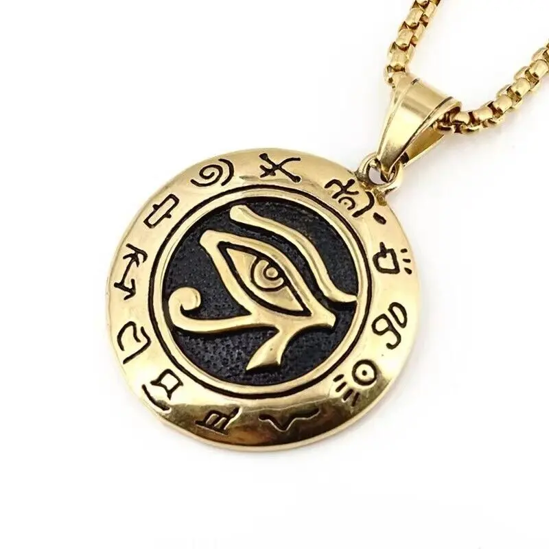 Men's Egyptian Eye of Horus Pendant Necklace - Punk Rock Artificial Zircon Accessory, Decorative, Gift Necklace with 24" Chain, Accessory Necklace, Decorative Necklace
