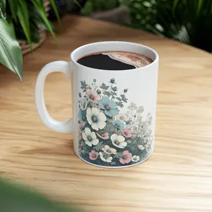 Pastel Wildflower Ceramic Coffee Mug, Wildflower Tea Mug (11oz, 15oz)