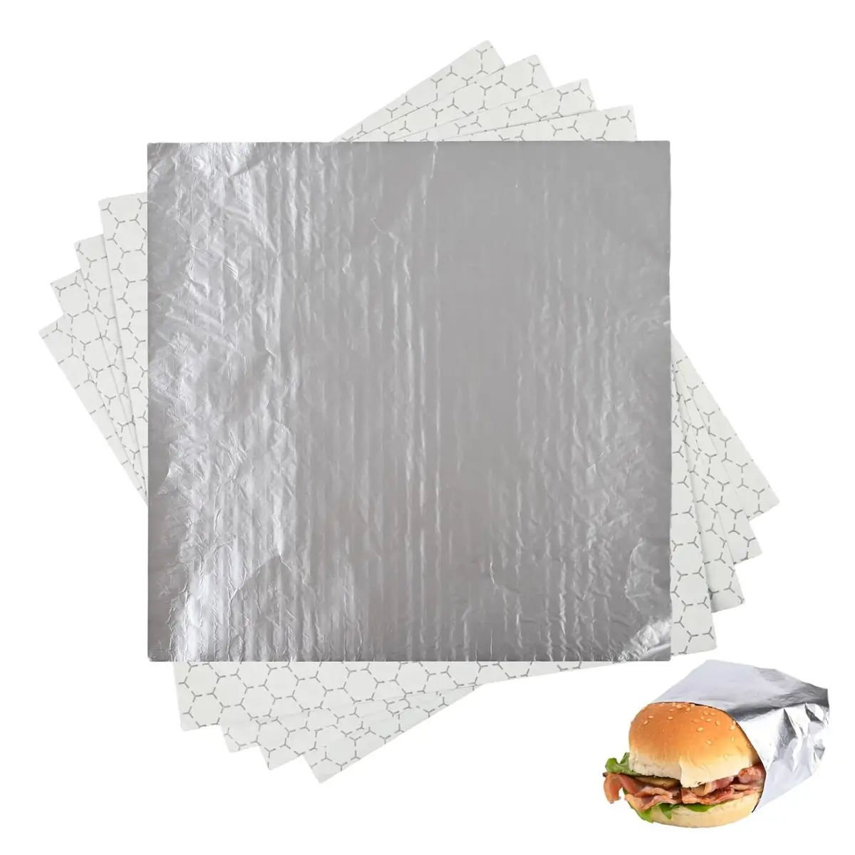 50 Pack Premium Insulated Foil Sandwich Wrap Sheets | 12 x 12 Inch Pre-Cut Grease-Resistant Food Wrapping Paper for Burgers, Hot Dogs, Burritos & Sandwiches
