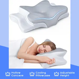 Cooling Cervical Pillow for Ultra Pain Relief - Adjustable Fit, Breathable Mesh, Contoured Hollow Concave Shape, Odorless Ergonomic Memory Foam, Orthopedic Neck Support for Side and Back Sleepers