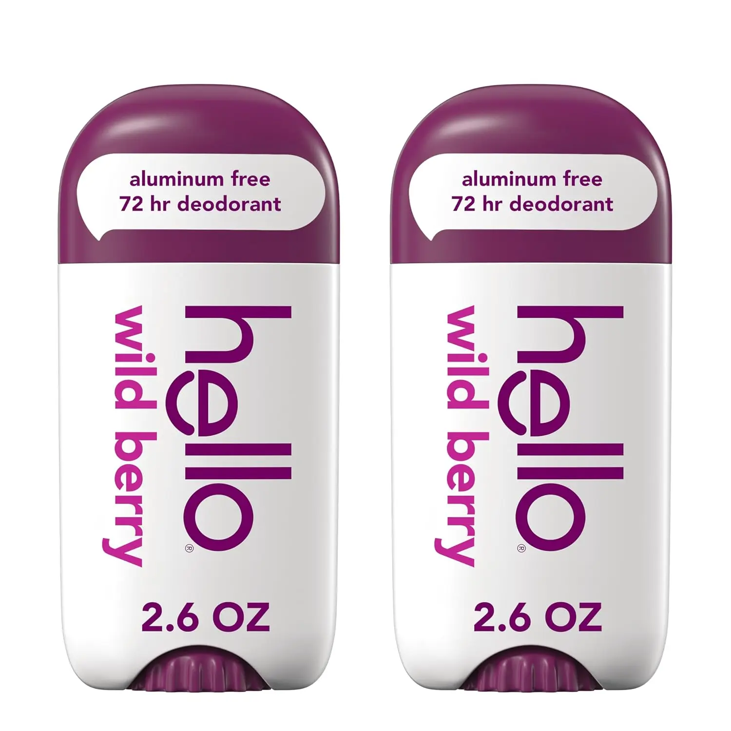 hello Wild Berry Aluminum Free Deodorant for Women and Men, 72-Hour Deodorant, Only 9 Ingredients, Baking Soda Free, Enriched with Shea Butter, Vegan, 2.6 oz Stick Deodorant (2 Pack)