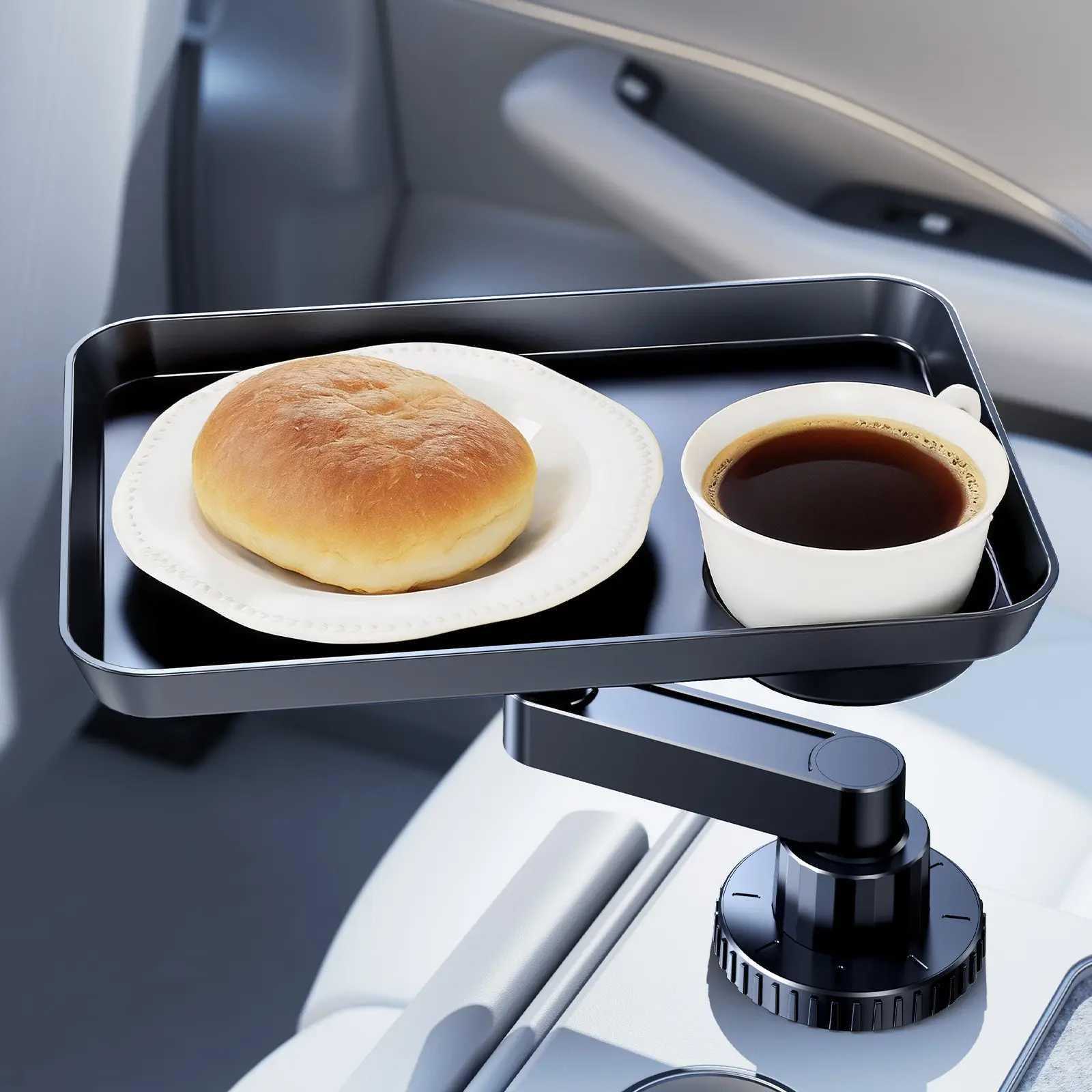OATSBASF 360° Rotatable Car Cup Holder Table - Steering Wheel Accessory with Laptop Desk, Car Dining Tray, Travel Snack Tray for Interior Stowing & Tidying, Car Cup Holders