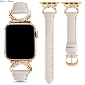 Elegant Moon-Shaped Rhinestone Leather Smartwatch Watch Strap, Durable Adjustable Wearable Bag Accessory for 38-49mm Smart Watches