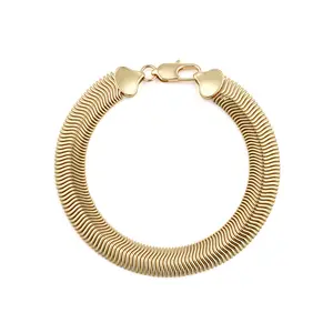 Aprilery Wide Ribbed Herringbone Choker Necklace for Women Vintage Statement Jewelry Gold Tone Fashion Accessory