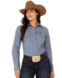 Wrangler Women's Solid Chambray Denim Long Sleeve Snap Western Core Shirt - 10Lw1041b