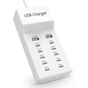 USB C Charger, 12-Port 60W USB  Station, MultiPort Charger [10 USB-C+2 USB-A], Multiple USB Wall Charger Desktop Charger Compatible with // Pixel/Watch/Headphones