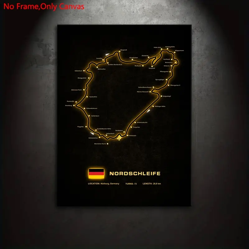 1 piece/set frameless canvas painting print poster,classic minimalist map art,Racing Circuits Nurburgring Nordschleife,perfect gift for race car culture enthusiasts,ideal gift for bedroom,living room,dormitory hallway,mural,wall decoration,room decor