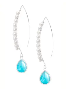 Sterling Silver Blue Mother Of Pearl & Freshwater Pearl Threader Earrings