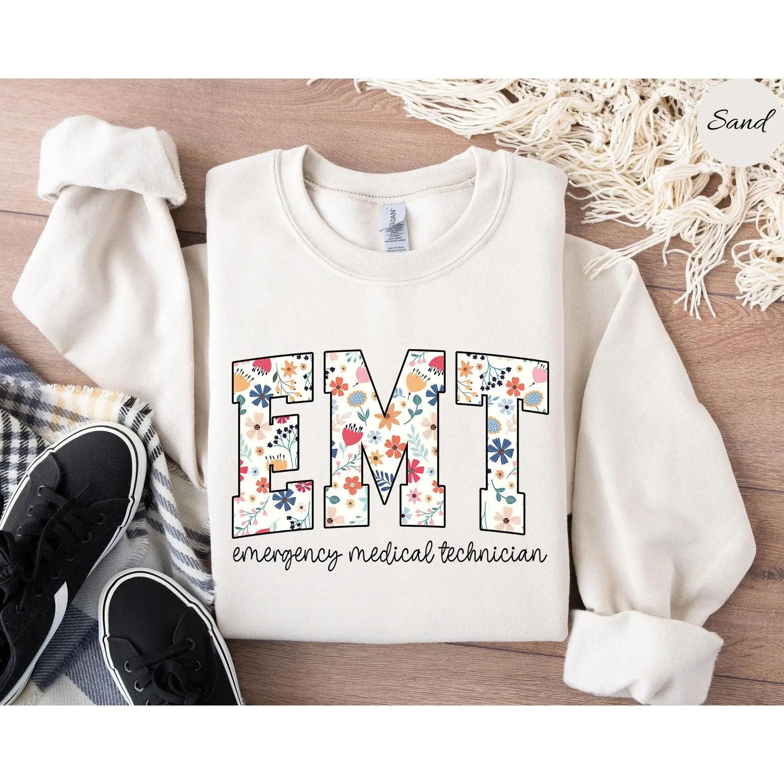 Floral EMT Nurse Sweatshirt, Floral EMT Nurse Shirt, EMT Nurse Gift, Emergency Medical Technician Crewneck, Paramedic Pullover, Emt Sweater