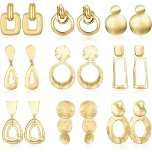 FLORIDECO 9 Pairs Clip on Earrings for Women Clip Drop Dangle Earrings Retro Rectangle Geometric Statement Earrings for Non Pierced