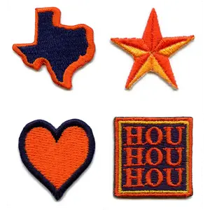 Houston 4 Pack Mini Set Patch HOU Heart Star Texas Embroidered Iron On