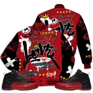 12 Retro Flu Game Varsity Jacket, Flu Game 12s Shirt, Happy Love Beats Graffiti Streetwear Couples Matching Outfits Streetwear Sneaker Shirt Fabric Womenswear Athletic Casual