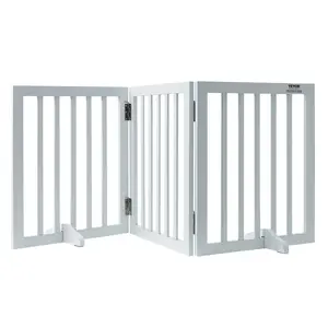 Free Standing Dog Gate, 24 Hx 60 W Freestanding Pet Gate, 3 Panels Foldable Dog Gate for Wide and Narrow Passageways, Expandable Dog Barrier with Silent Foot Support for Indoor, White