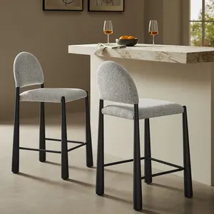 Hayley Upholstered Fabric Counter Stool in Black Camel