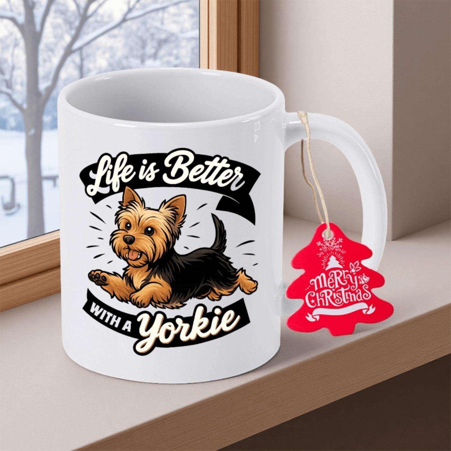 Yorkie Dog Lover's Mug 11oz 350ml Coffee Tea Cup with Yorkshire Terrier Design Hand Wash Only Cute Gift for Mom Colleagues Office Camping