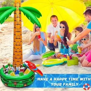 2-Piece Inflatable Parrot Set with Pump, Coconut Tree Ice Bucket Decorations, Party Supplies, Beach Essentials, Pool Games, PVC Palm Tree Cooler