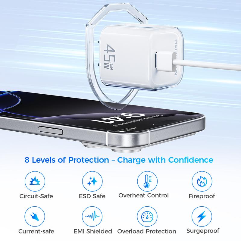 MAGICJOHN 45W USB-C Fast Charger – Compact Power Adapter for iPhone 17/16/15 Pro Max/Air – Quick, Travel-Friendly Mini Plug MAGICJOHN 45W USB-C Fast Charger – Compact Power Adapter for iPhone 17/16/15 Pro Max/Air – Quick, Travel-Friendly Mini Plug