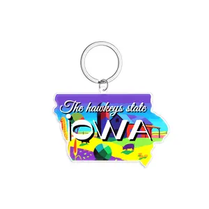 Iowa the hawkeys state Keychain, 2D flat acrylic decorative pendant, car, bag, festival decoration pendant, gift