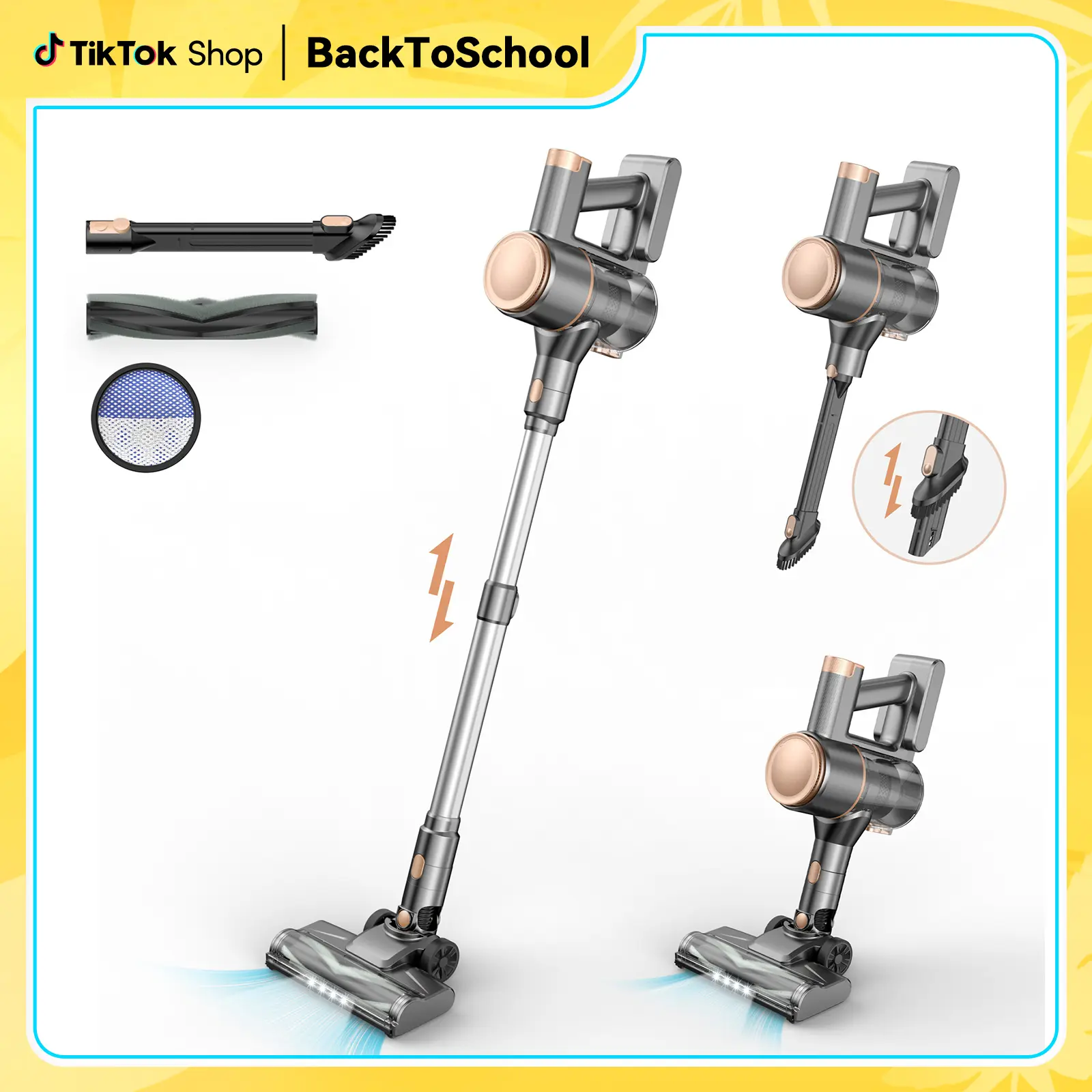N8 Cordless Stick Vacuum Cleaner 25Kpa 40 Mins Runtime Lightweight Stick Vacuum,Self-Standing Rechargeable Vacuum Cleaners for Pet Hair,Carpet,Hardwood Floor Gold pet lovers tiktokshopbacktoschool