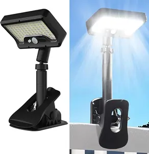 Outdoor solar light strip with an external clip, featuring 92 LED lights, adjustable in 360 degrees, and emitting white light.