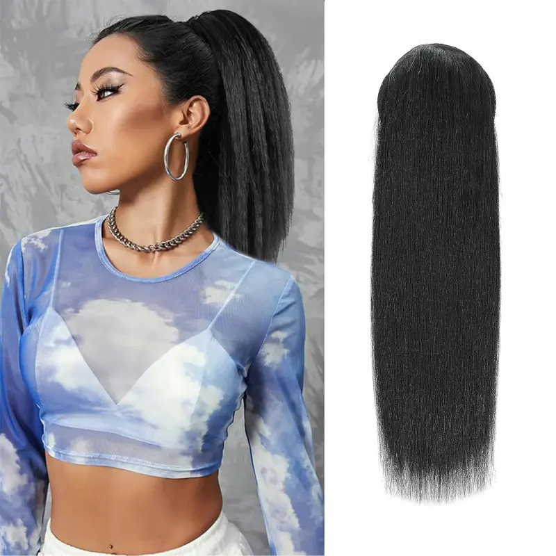 Natural Black, Yaki Straight (Drawstring)