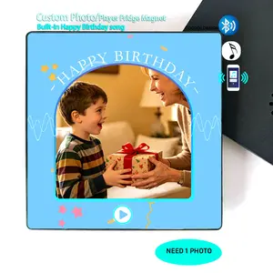 {Birthday gift}Custom Bluetooth Music Player Fridge Magnet with Photo, Personalized Acrylic Album Frame, Upload Your Picture and Song, Aesthetic Home Decor, Perfect Gift for Mother’s Day, Couples, Birthday, Anniversary and Pets