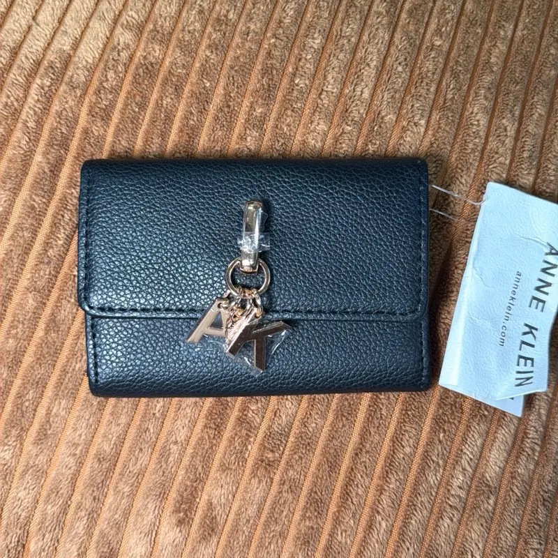 Anne Klein Black Wallet with Silver Charm and Textured Leather Finish