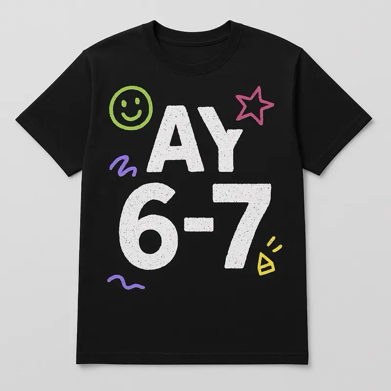 AY 6-7 Viral Doodle Tee TikTok Meme Shirt Youth XS to Adult 3XL Bold White Chalk Style Neon Doodles Soft Breathable Fabric Perfect for TikTok Lovers Gen Alpha Energy Meme Collectors