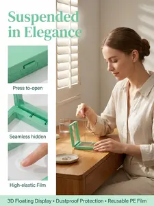 5-Pack (7cm×7cm) 3D Green Floating Display Cases, Dustproof Jewelry Packaging, Transparent Hanging Storage Boxes with Elastic Membrane, for Necklaces, Bracelets, Rings, Coins, Earrings & Brooches, Suitable as Gift Boxes for Retail and Personal Use