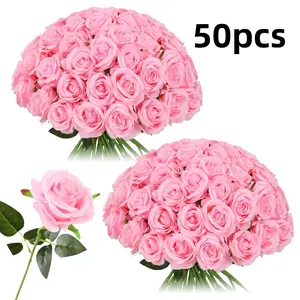 50pcs Artificial Silk Roses Bulk, Fake Roses with Stems, Realistic Decorative Flowers for Wedding Centerpiece, Home Party Decor Valentine's Day,Mother's Day,Anniversaries,Thanksgiving