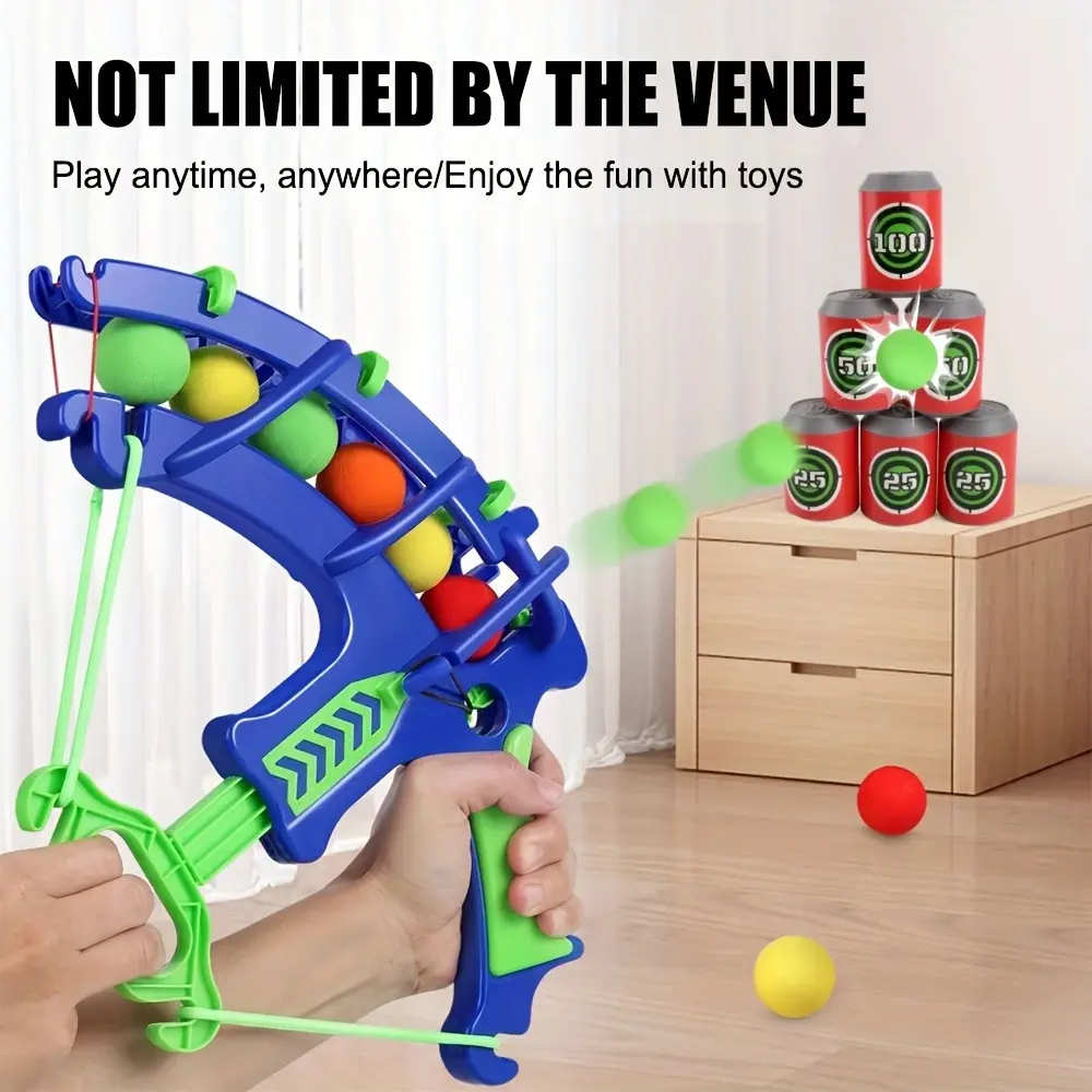 Unisex Kids' Bow and Arrow Set, 3+ Ages Archery Playset with Launcher - 5 EVA Balls, 6 Target Cans, Durable Drop-Proof Safe Outdoor Sports Toy for 8-10 Years