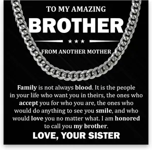 To My Brother Necklace, Brother Cuban Necklace, To My Little Brother Necklace Birthday Gifts, Brothers Necklace For Christmas, Graduation Necklaces Gifts For Brother From Sister