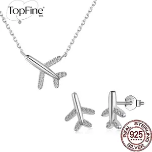 925 Sterling Silver Zirconia Cute Airplane Pendant Necklace and Earring Set Suitable for women's everyday wear all year round Everyday accessories | Fun accessories | Airplane-shaped jewelry