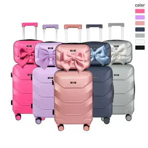 Upgraded Luggage Set Cute Aesthetic Bow Design Carry-On Suitcase 13''+20'' Set No Check-In Needed Built-In Cup Holder Hooks TSA Lock Swivel Wheels Anti-Burst Zipper Phone Holder Essential Travel Must-Have,New Year gifts