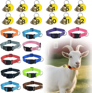 12 Pack Goat Collars with Bells and Numbered Tags,Adjustable Nylon Sheep Collars,Grazing Collar Set for Small Farm Animal Sheep Cow Pet Goat Accessories.