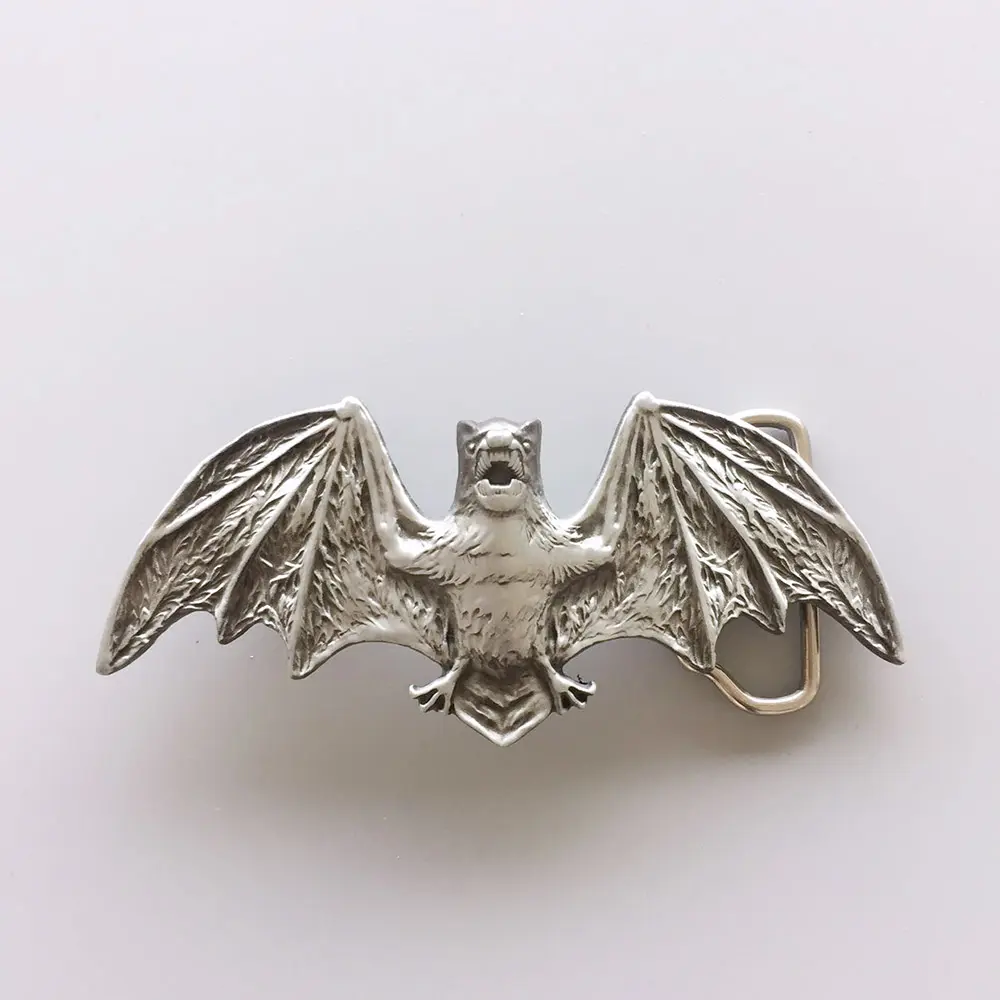 Antique Brushed Silver Western Animal Bat Wings Metal Belt Buckle