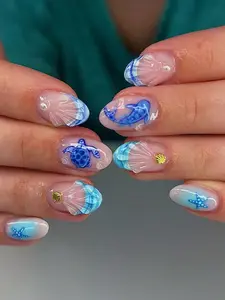 24pcs Short Oval Flower Nail Stickers, Includes 1 Gel Polish And 1 Nail File, Suitable For Women's Daily Work And Party Occasions Press On Nails