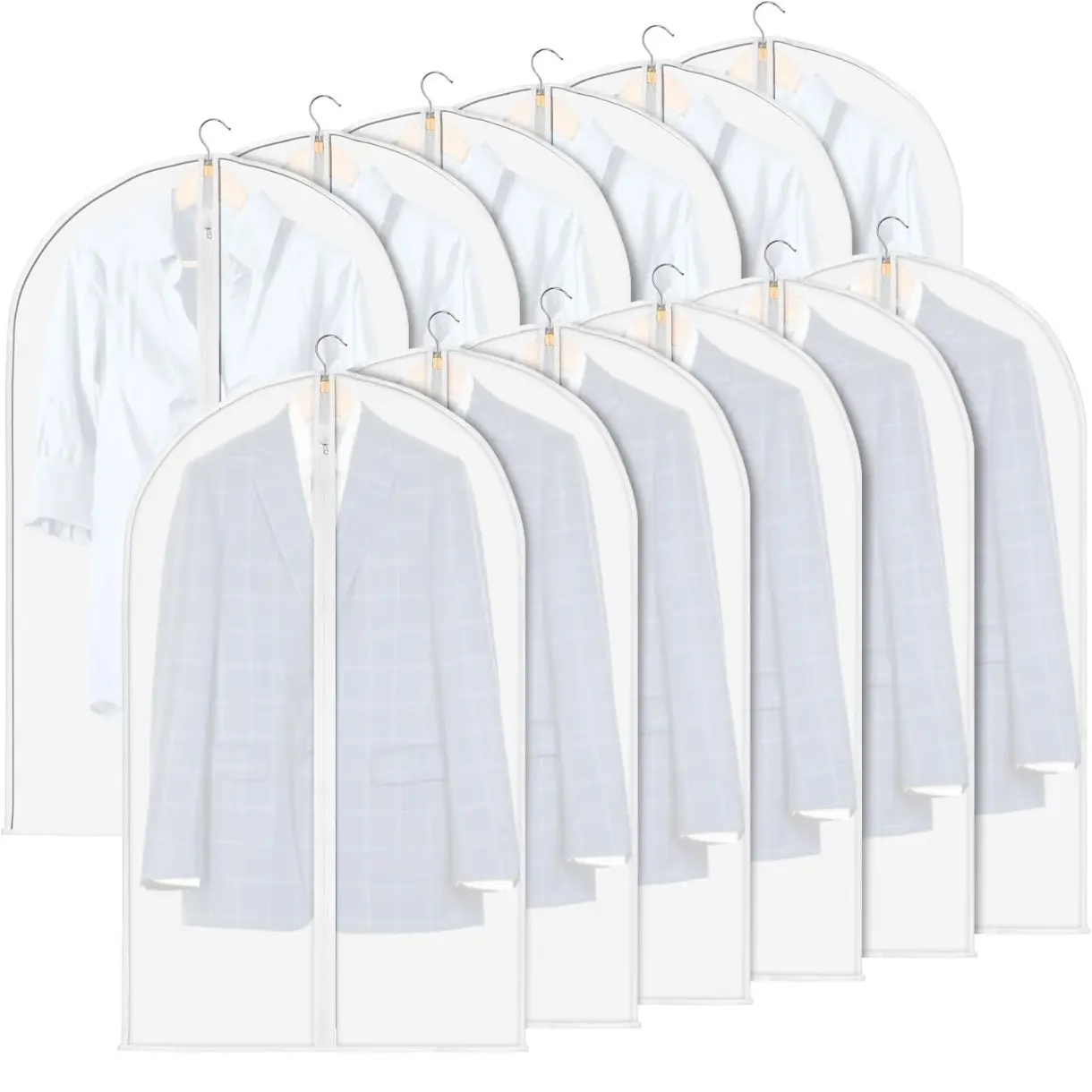 12 Pack Garment Bags for Hanging Clothes, Zippered Suit Bags for Travel, Translucent Clothing Covers (23'' x 39'')