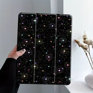 Dreamy Star iPad Stand Case, Three-tiered stand, Transparent Acrylic Back Panel With Pencil Slot, Scratch-resistant Ultra-thin, Shock-resistant Full Cover, Suitable for all iPad models, office and school, Tablet Accessories