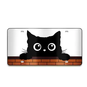 [CAT LOVER] Black Cat Front License Plate - Funny Feline Vanity Tag - Durable Aluminum Metal Car Plate - 6x12 Novelty Decor for Men & Women