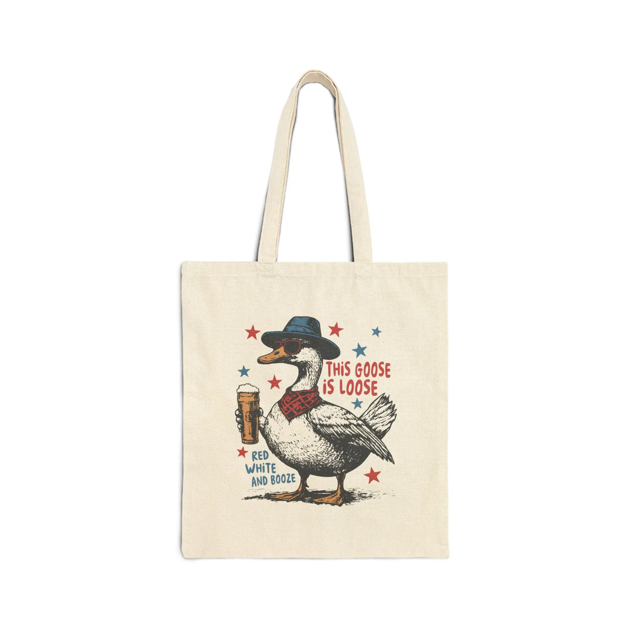 Silly Goose Tote Bag - This Goose is Loose Tote Bag, Funny Summer Beach Bag, Funny Animal Bag, July 4th Beach Picnic Bag, Red White Booze