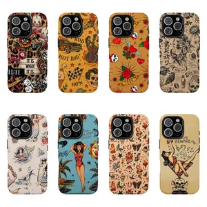 Old School Traditional Tattoo Phone Case Vintage Flash Art Skull Rose Sailor Jerry Style for iPhone 16/15/14/13/12/11/17 ProMax Plus for Samsung phones, suitable for both men and women, Perfect Gift for Women Men.A gift for the fans